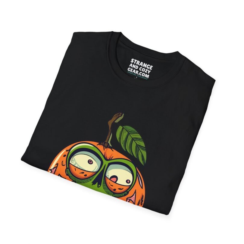 Close-up of undead pumpkin on horror graphic t-shirt