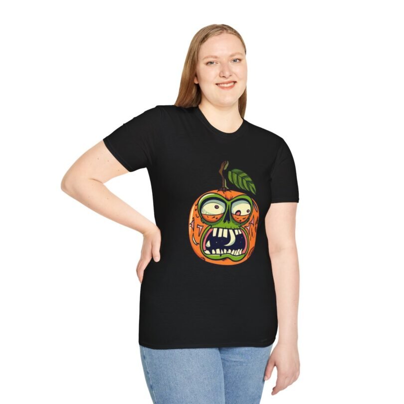 Model wearing Gourd Gone Bad horror graphic t-shirt