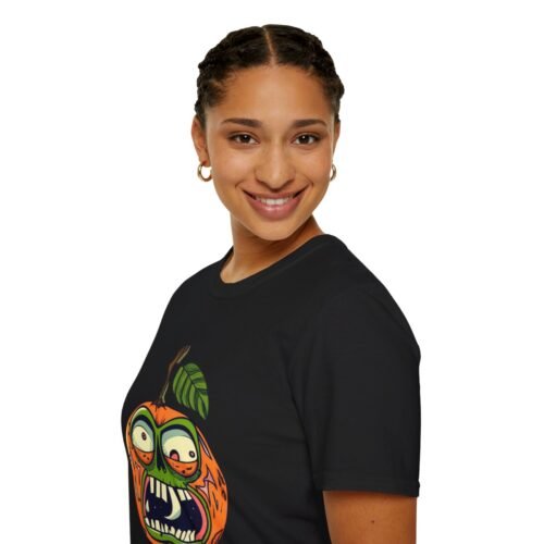 Model wearing Gourd Gone Bad horror graphic t-shirt